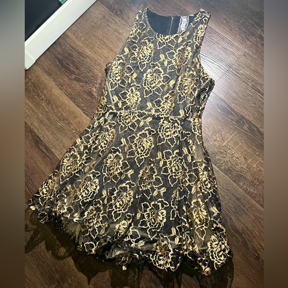Black dress with gold lace